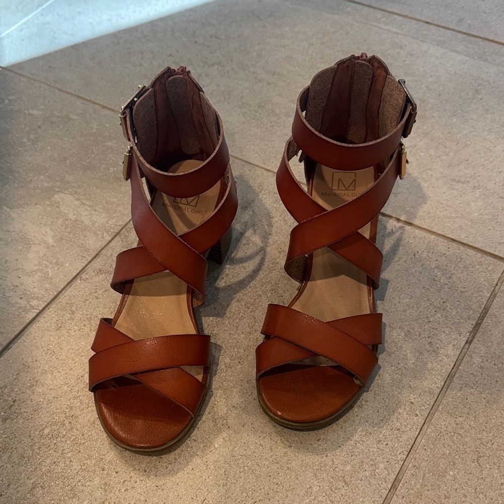 Material Girl Chestnut Leather Strappy Sandals